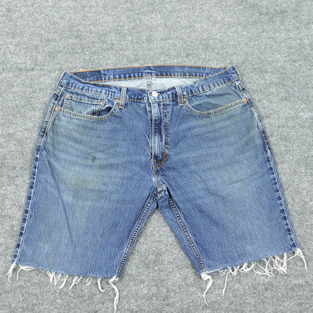 Levi's 559 Shorts Men 36 Blue Relaxed Straight Cut Off Raw Hem Medium Wash Jorts